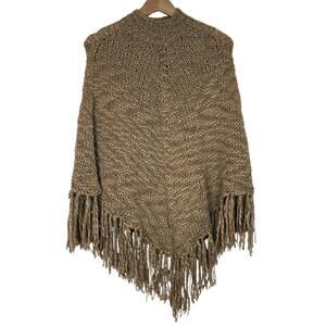 Cejon Knit Tassel Caramel Brown Fringe Poncho